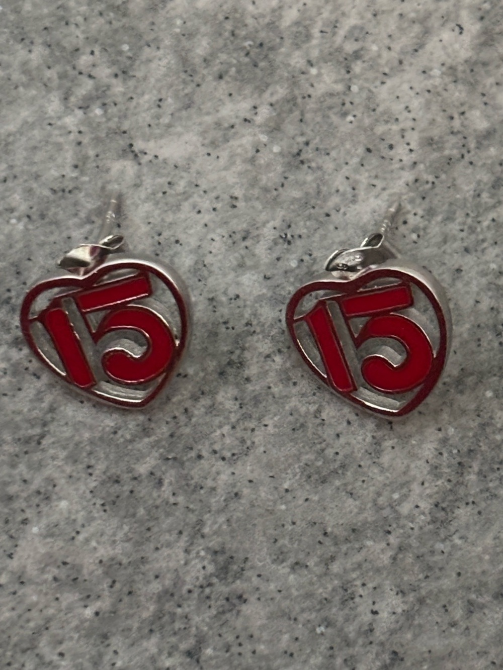 .925 Sterling Silver vtg NUMBER 15 dangly earrings Quinceanera Red Enamel